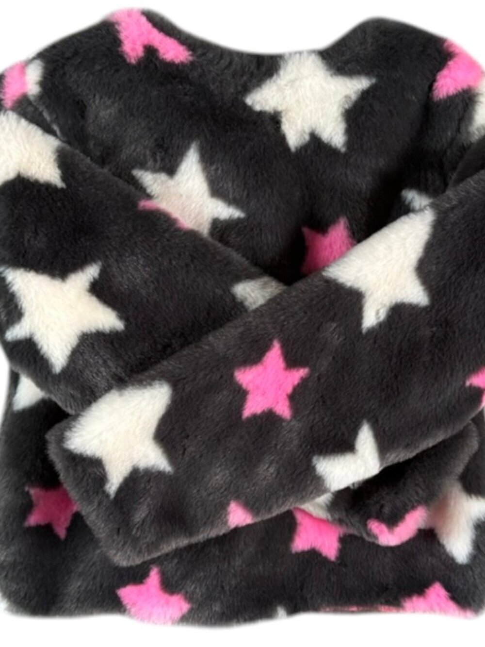 Cat & Jack Girls' Faux Fur Jacket with Stars Grey Pink White Medium 7/8 NWOT - Picture 12 of 12